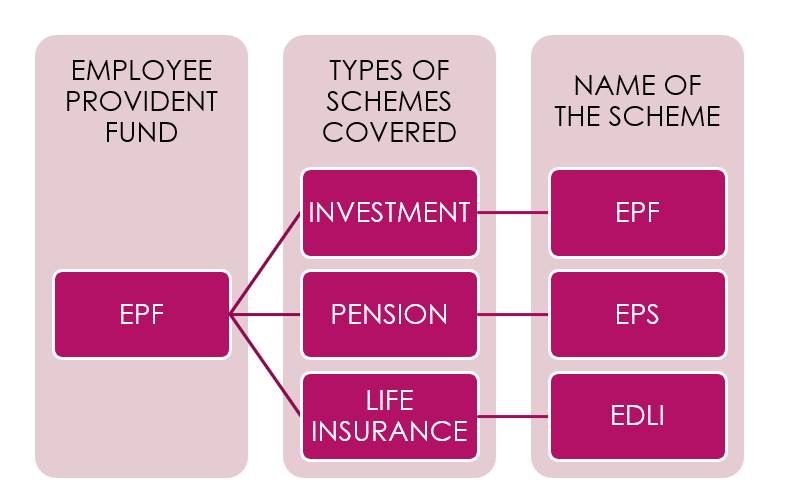 Employees' Provident Fund Scheme (EPF), EPS, EDLI
Types of schemes covered in EPF